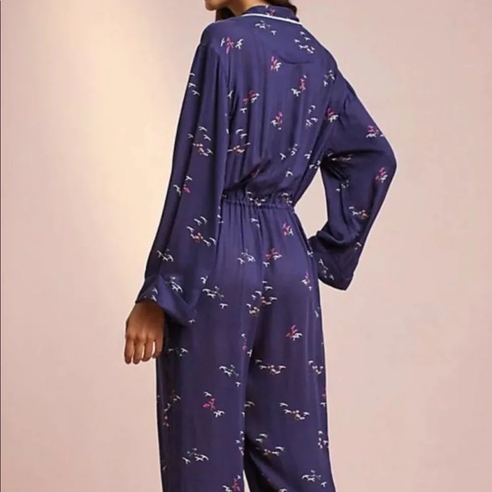 Anthropologie Floreat Pajama Jumpsuit Bird Print Jumpsuit S